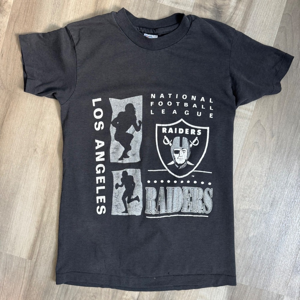 Vintage 80s Hanes Los Angeles Raiders NFL T-Shirt Boys Size 10-12 Black Retro